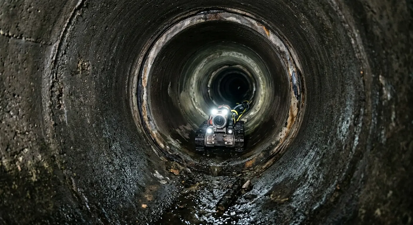 Robotic sewer camera inspecting pipe interior for Sewer Line Repair in New Albany
